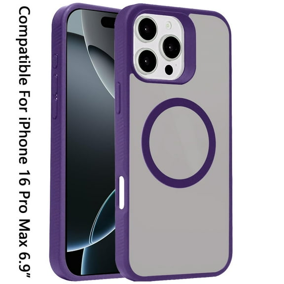 For Apple iPhone 16 Pro Max (6.9") Magnetic Case Hybrid Compatible with MagSafe TPU Slim Fit Shockproof Matte Hard Back Protective Cover ,Xpm Phone Case [ Purple ]