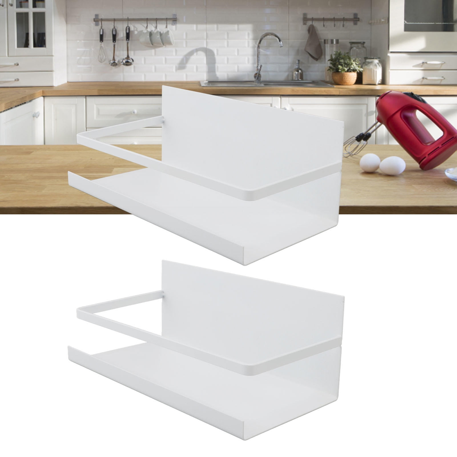 BIMZUC 2‑Pack Magnetic Fridge Shelf – Iron Spice Rack, Space‑Saving Kitchen Organizer, No‑Install, White