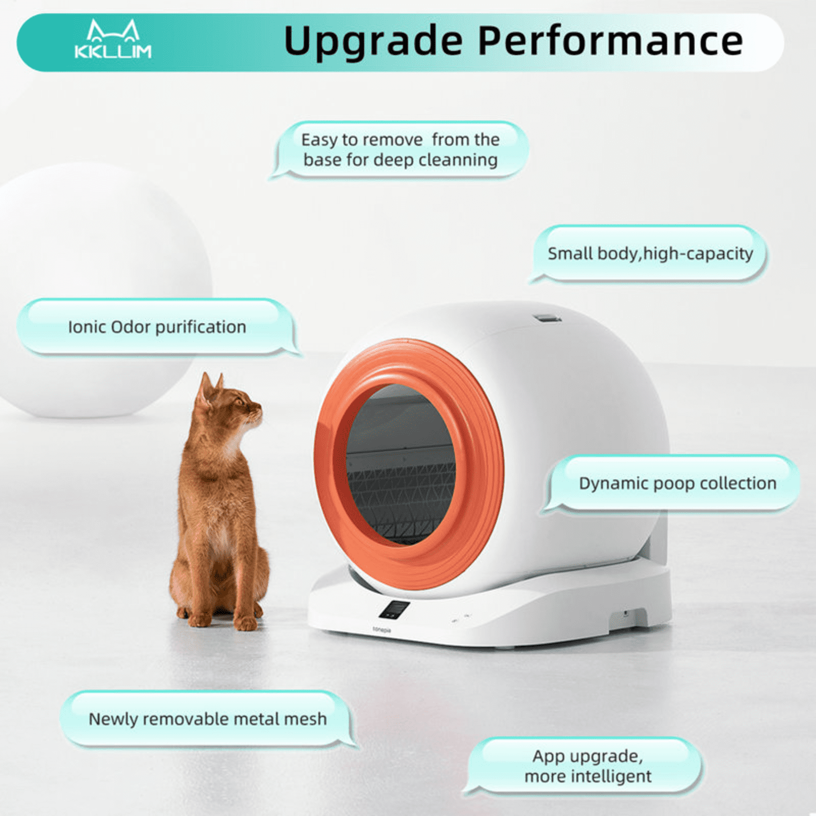 Glavbiku Smart Self-Cleaning Cat Litter Box with App Control,65L Capacity with Mat,Deodorizing,White