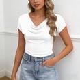 thumbnail image 2 of DHFJKG Cowl Neck T Shirts For Women Short Sleeve Slim Fit Basic Tee Casual Comfortable Summer Top Daily Wear Versatile Tops, 2 of 5