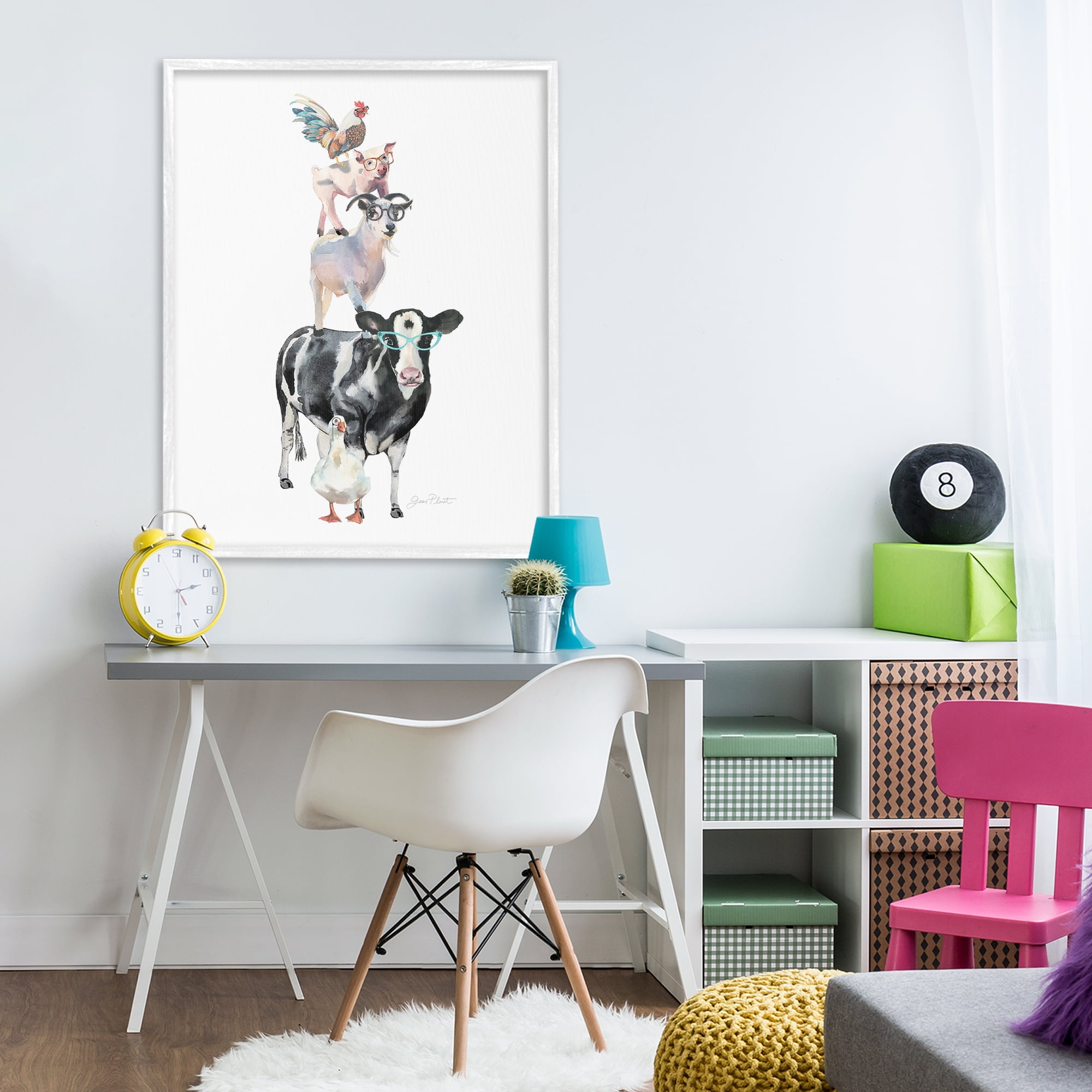Farm Animal Family White Framed Giclee Art, design by Jean Plout