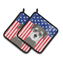 Carolines Treasures BB2136PTHD Flag and Schnauzer Pair of Pot Holders , 7.5HX7.5W, multicolor