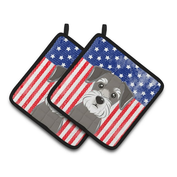 Carolines Treasures BB2136PTHD Flag and Schnauzer Pair of Pot Holders , 7.5HX7.5W, multicolor