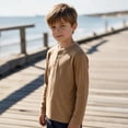 thumbnail image 3 of OGLCCG Boys Henley Shirt Long Sleeve 3 Button Crewneck Fall Tees Casual Pullover Top for School(Coffee,7-8 Years), 3 of 5