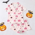 thumbnail image 5 of Womens Pajama Sets Fall Funny Pumpkin Print Button Short‑Sleeve Top Shorts Halloween Pajamas for Women Set, 5 of 7