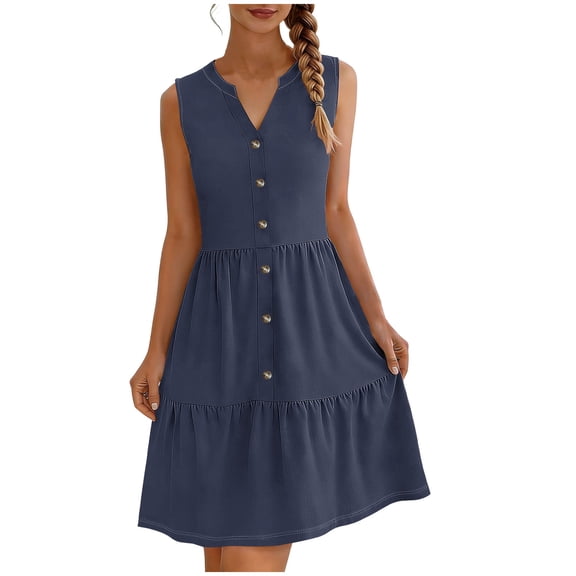 Erwazi Women's Solid Summer Dresses V Neck Sleeveless Tank Button Front Maxi Beach Dress
