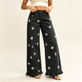 thumbnail image 4 of Tqyyweavej Women's Jeans Printed High Waisted Wide Leg Denim Pants Ruffle Straight Leg Solid Color Pants with Pockets Size S to 3XL, 4 of 7