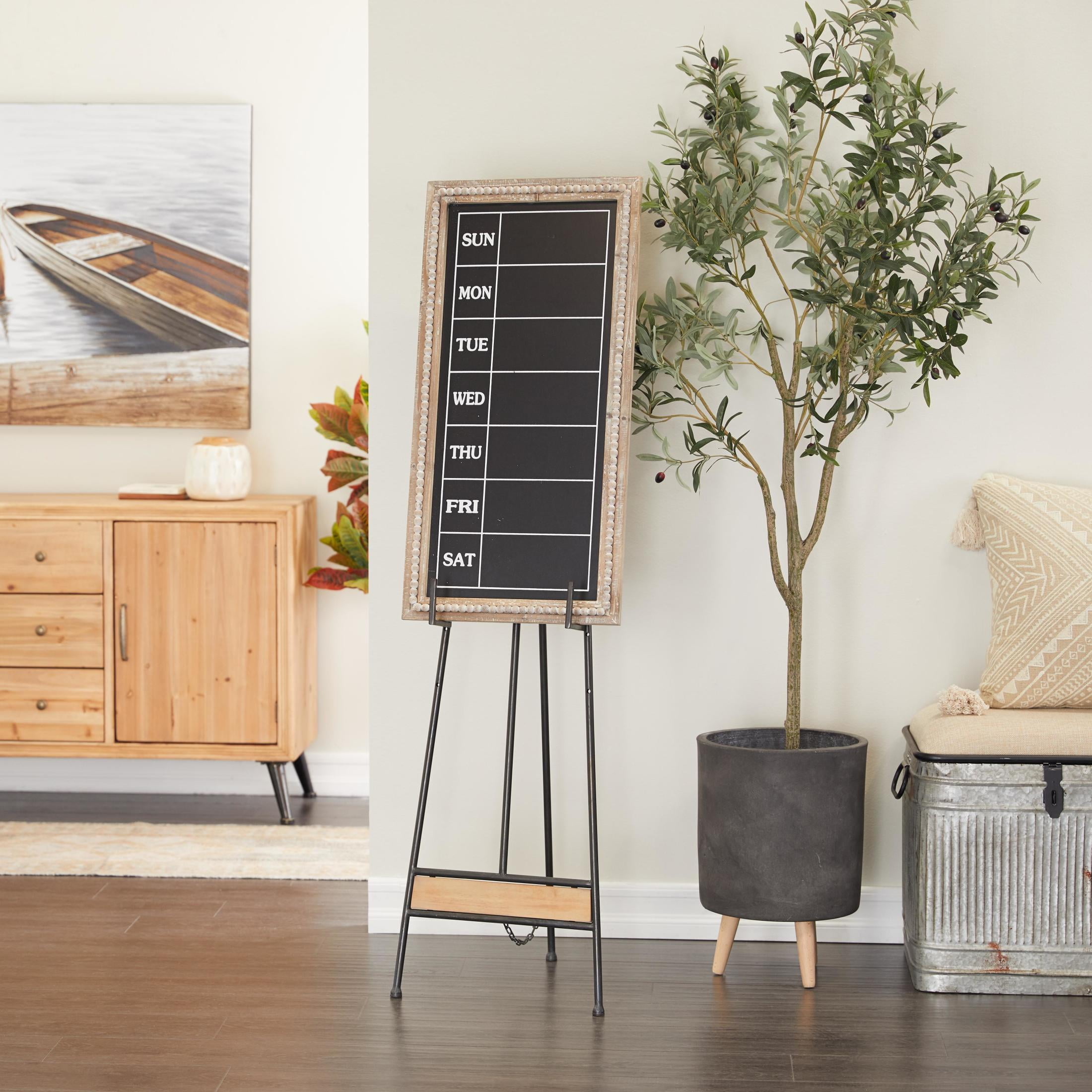 DecMode 16" x 52" Black Metal Tall Adjustable Floor 3 Tier Easel with Wood Panels, 1-Piece