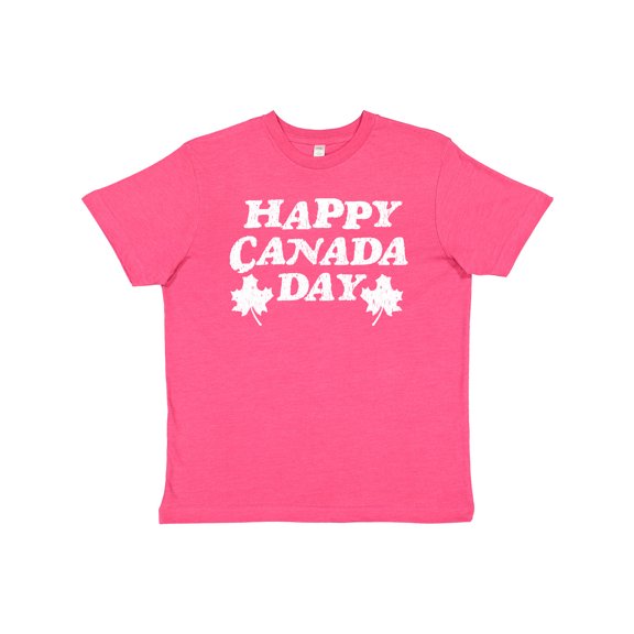 Inktastic Happy Canada Day with Distressed Maple Leaves Youth T-Shirt
