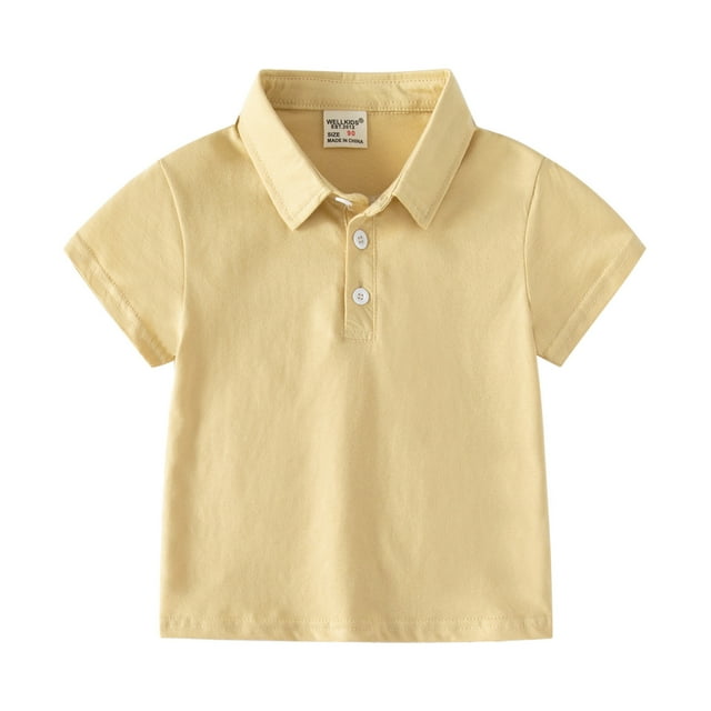 MIASHUI Polo à Manches Courtes pour Garçon Tout-Petit Couleur Unie Uniforme Scolaire, Beige, 4-5 Ans