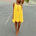 thumbnail image 3 of XVJRHAK Summer Dress Ladies Solid Color Round Neck Sleeveless Hollow Chiffon Sling Dress (Yellow,L), 3 of 6