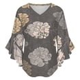thumbnail image 5 of Dark Floral Wallpaper Design Elegant Women's V-Neck Blouse With 3/4 Ruffled Bell Sleeves Casual Top Ladies Blouses, 5 of 7