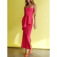 thumbnail image 3 of Liacowi Women Long Bodycon Dress Solid Color Strapless Boat Neck Backless Tube Dress Summer Tie-Up Slit Party Knit Dress, 3 of 9