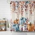 thumbnail image 3 of Farmhouse Fall Thanksgiving Shower Curtain Set with Hooks, Orange Blue White Pumpkins Leaf Waterproof Fabric Bathroom Curtains Decor Home Accessories,72 X 72 Inch Long, 3 of 9