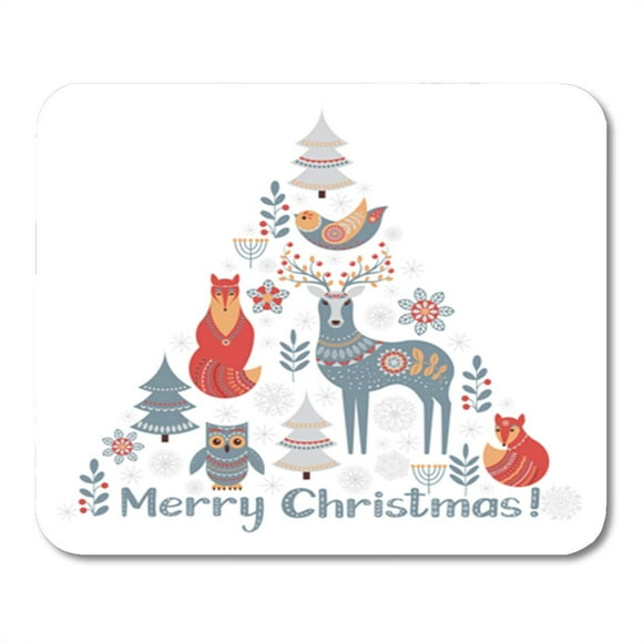 NUDECOR Triangular Christmas in Scandinavian Fox Deer Owl Bird Winter Mousepad Mouse Pad Mouse Mat 9x10 inch
