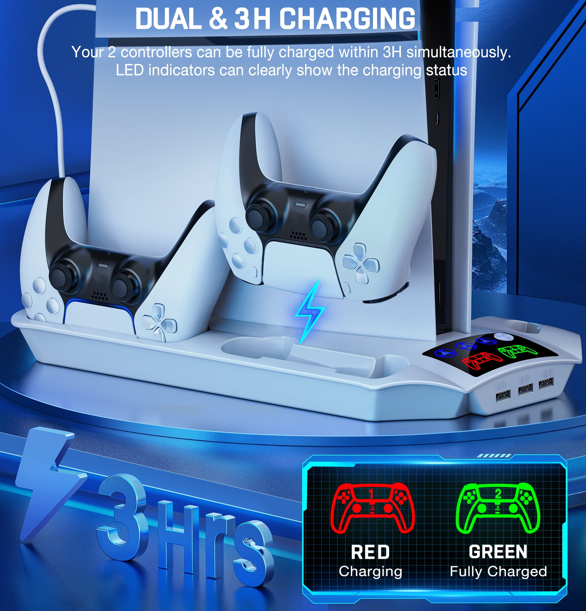 Beboncool PS5 Cooling Fan Stand with Charger Station - All-in-One PS5 Accessory for Playstation 5/PS5 Pro/PS5 Slim