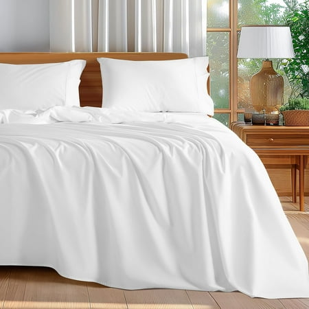 100% Cotton Queen Size Sheets Set - 600 Thread Count,Luxury Egyptian Cotton Bed Sheets,5-Star Hotel Quality Sheets, Breathable & Cooling, 16 Inch Deep Pocket - 4 Piece (White, Queen)