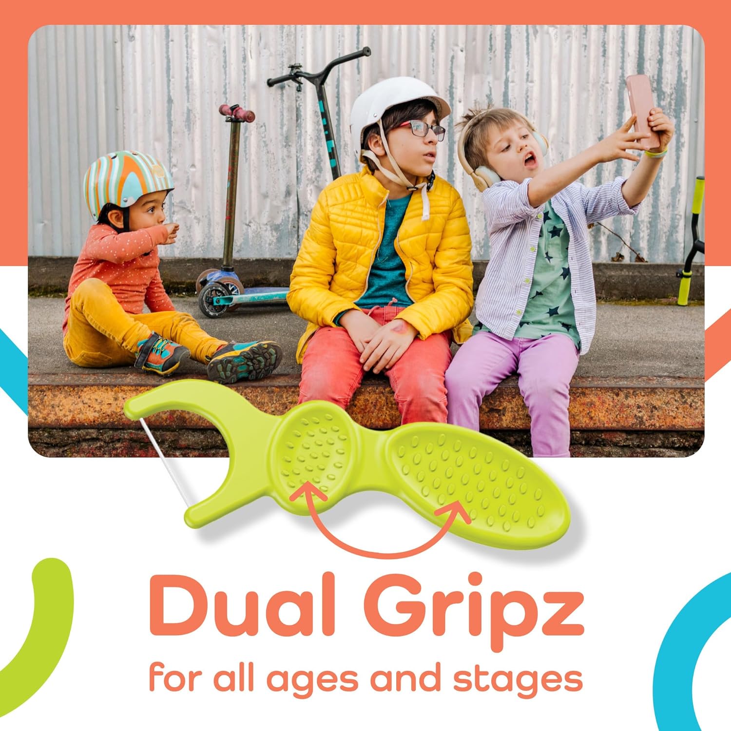 Kids Dual Gripz Floss Picks with Double Grip handle, Wild Berry Flavor, Colorful Floss Picks for Kids of All Ages, 75 Count (Pack of 4)