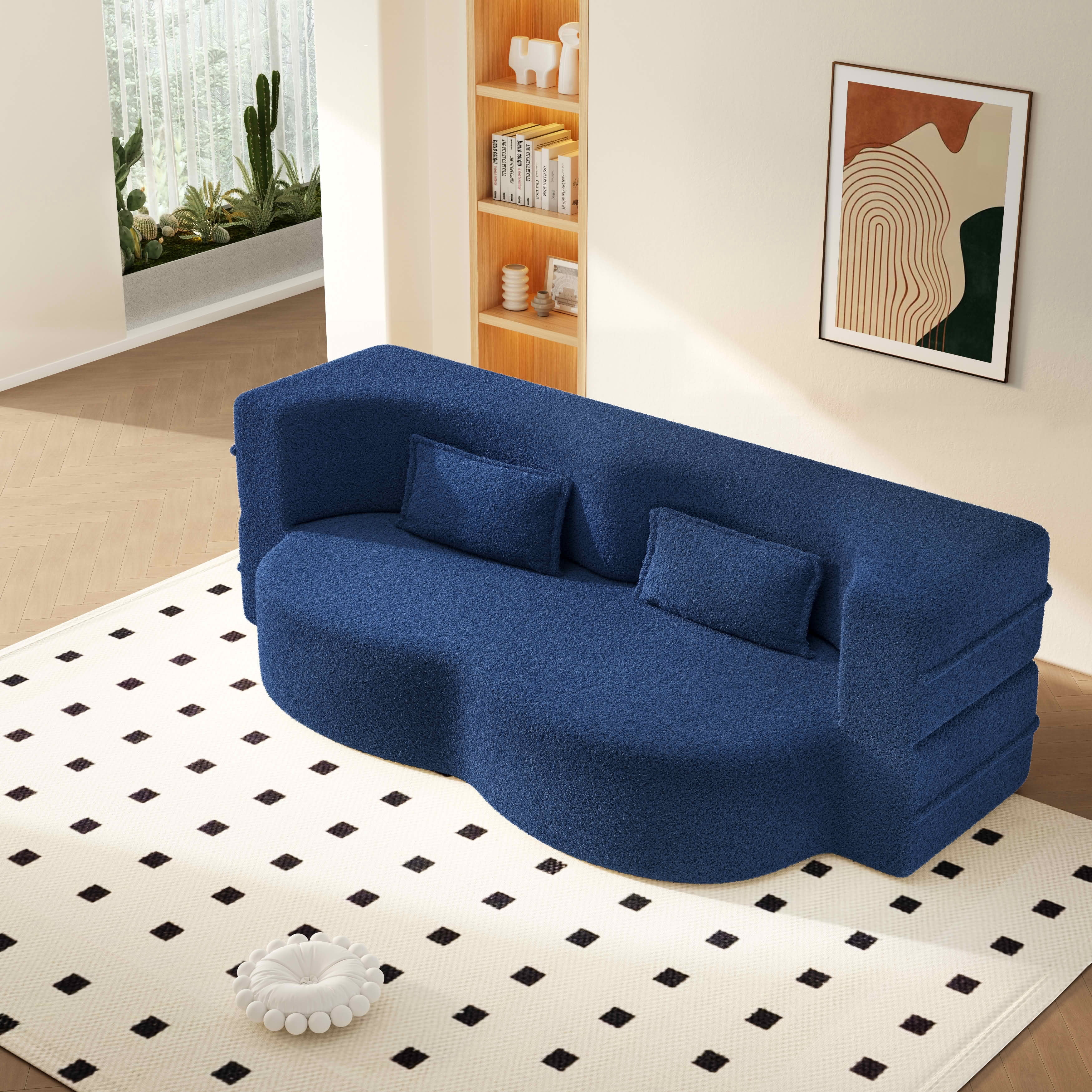 MAYEERTY Twin Corduroy Foldable Foam Floor Sofa Bed, Zero Assembly Vacuum Compressed Sleeper with 2 Pillows