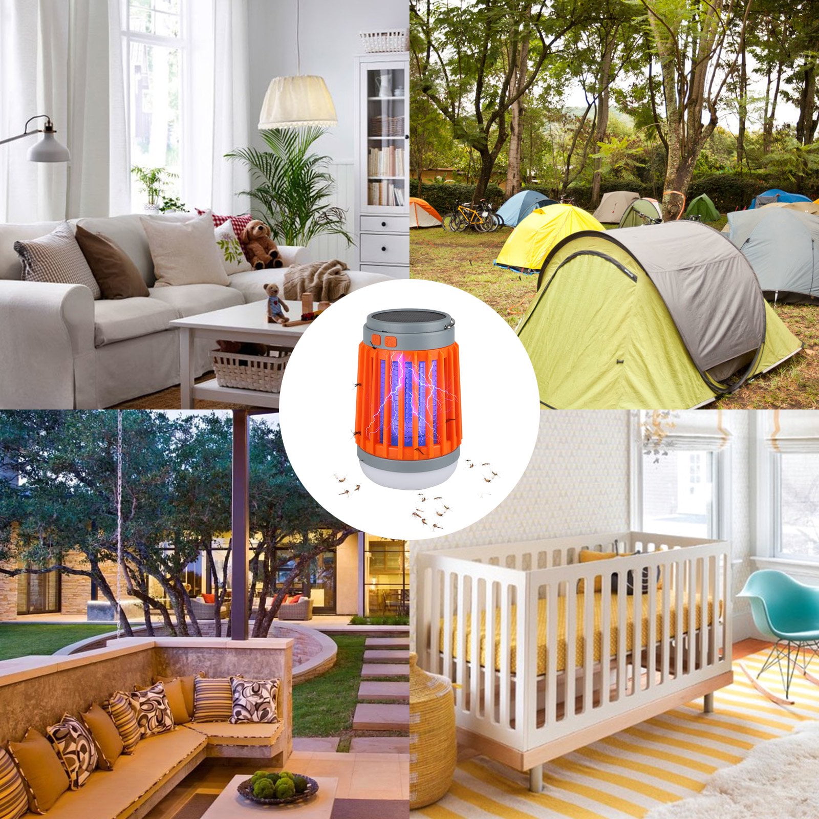 CNKOO 3-in-1 Bug Zapper Mosquito Killer Lamp, Solar Operated and Battery Powered Electric Mosquito Zapper with Rechargeable Waterproof Insect Fly Pest Attractant Trap Repellent Orange