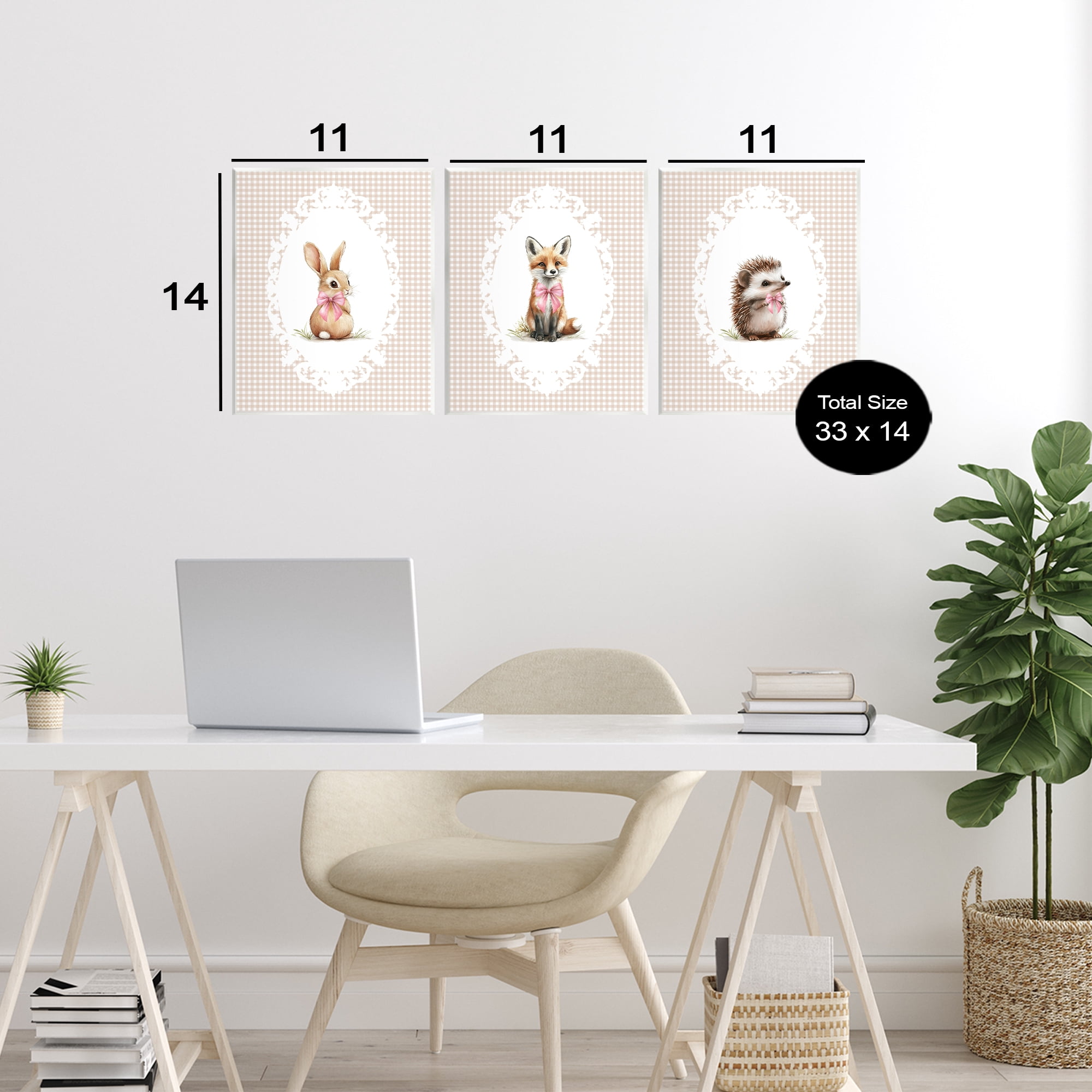 Stupell Industries Vintage Baby Bow Animals 3 Piece Wall Plaque Art Set, design by Christine Simpson Art