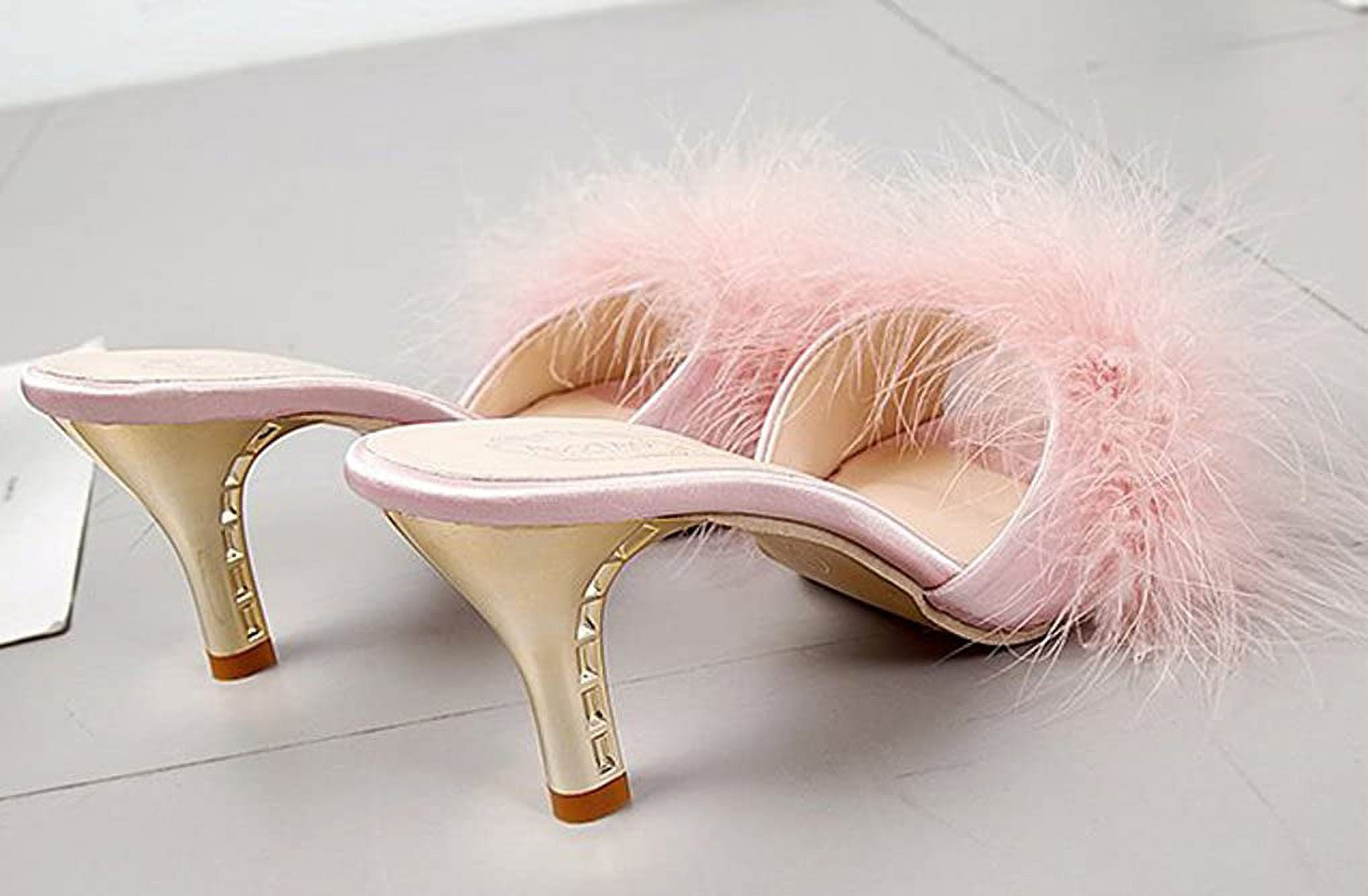 Women s Plush Kitten Heels Flurry Slippers Fuzzy Slippers