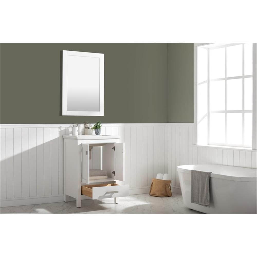 Valentino 24" Single Sink Bathroom Vanity in White with Porcelain integrated Countertop and Sink