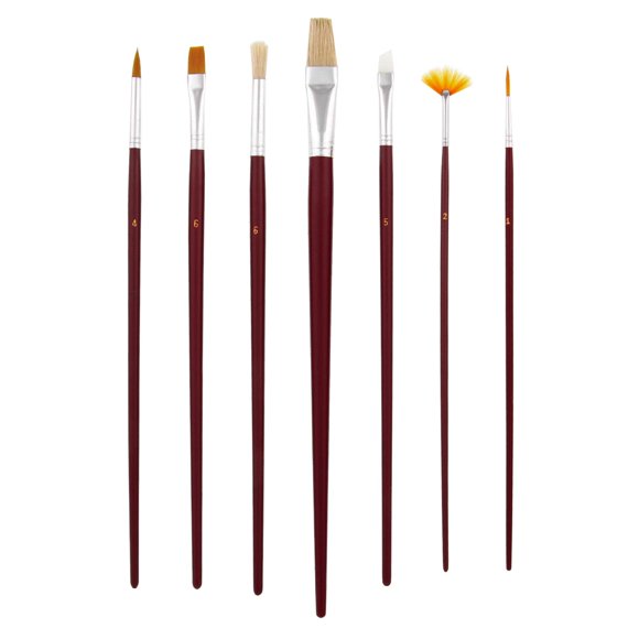 U.S. Art Supply 12-Piece Long Handle Nylon Hair & Bristle Artist Paint Brush Variety Set Red Handle