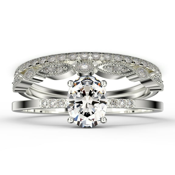 Beautiful Unique Art Deco 2.50 Carat Oval Cut Diamond Moissanite Engagement Ring, Wedding Ring, Two Matching Band in 925 Sterling Silver With 18k White Gold Plating Gift For Her