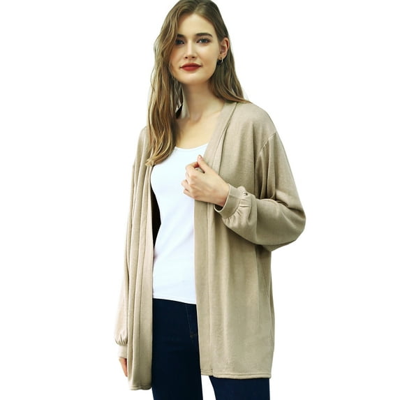 Doublju Womens Long Sleeve Loose Fit Open Front Casual Cardigan With Plus Size