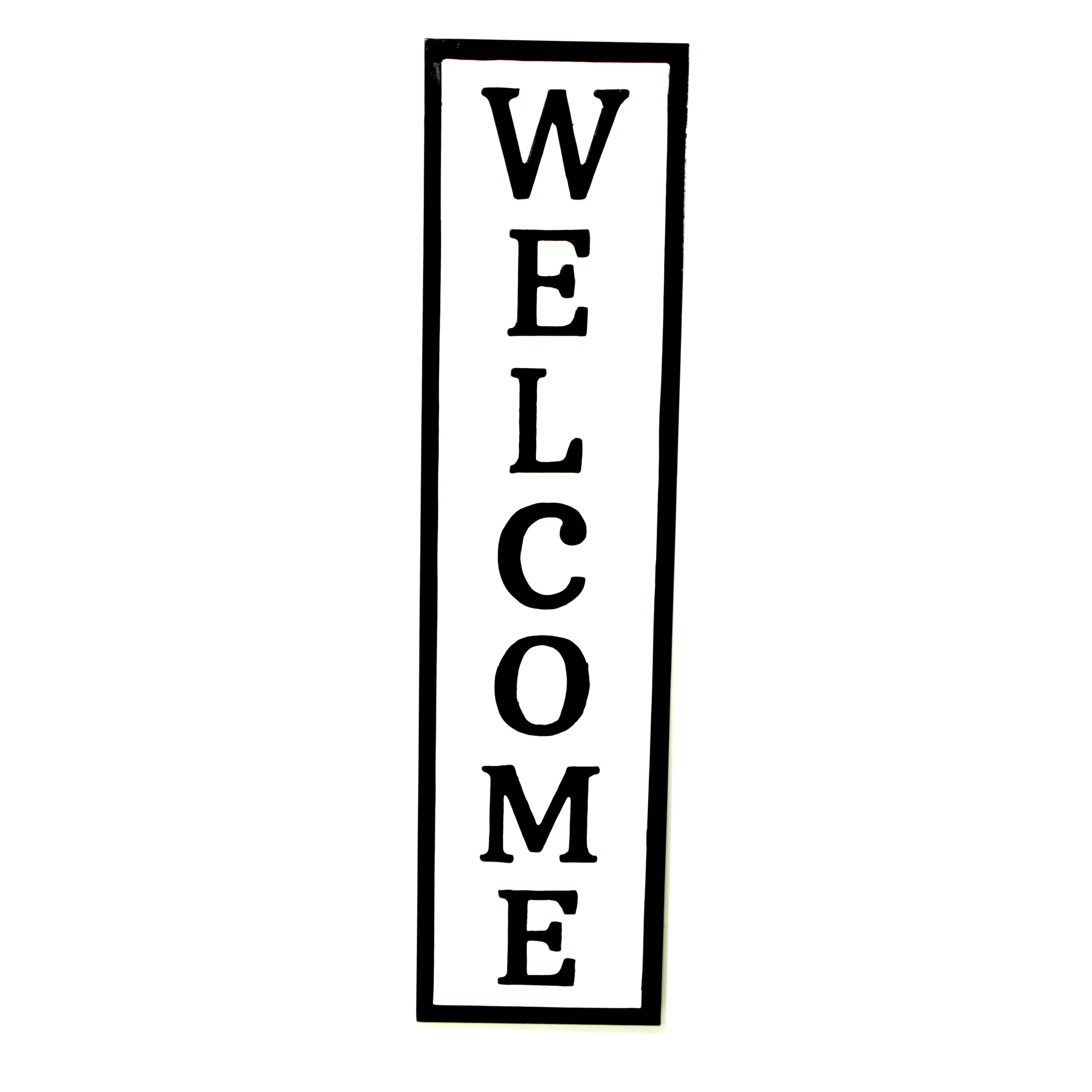 Rustic Hanging Double-Sided WELCOME Embossed Black on White Enamel Metal Sign 