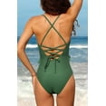 thumbnail image 5 of Women Ruffle V Neck Plunge One Piece Swimsuits Tummy Control Slimming Bathing Suits, 5 of 5