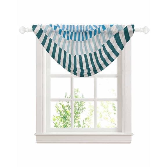 Colorful Stripe Sheer Waterfall Valance Curtains for Window, Modern Teal Blue Green Vertical Striped Rod Pocket Sheer Topper Swag Curtains for Living Room, Kitchen 38.5"W x 47.2"L, 1 Panel