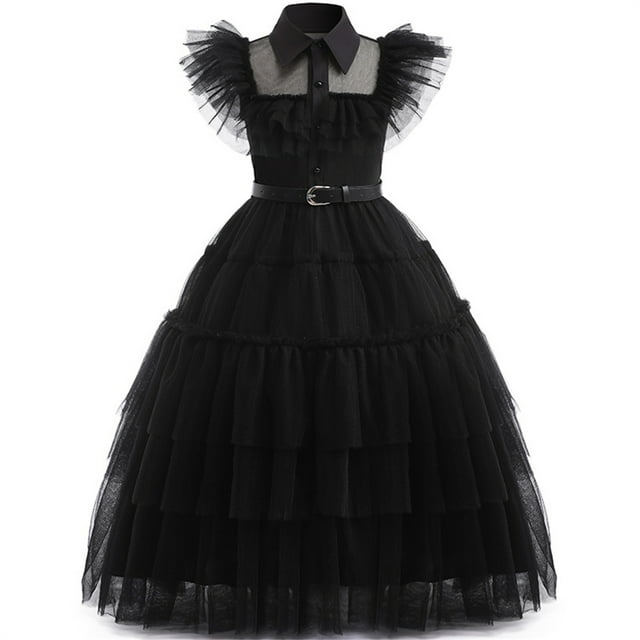Wednesday Addams Robe pour Filles Wednesday Costumes Halloween Cosplay Costume Tenue de Fête avec Ceinture