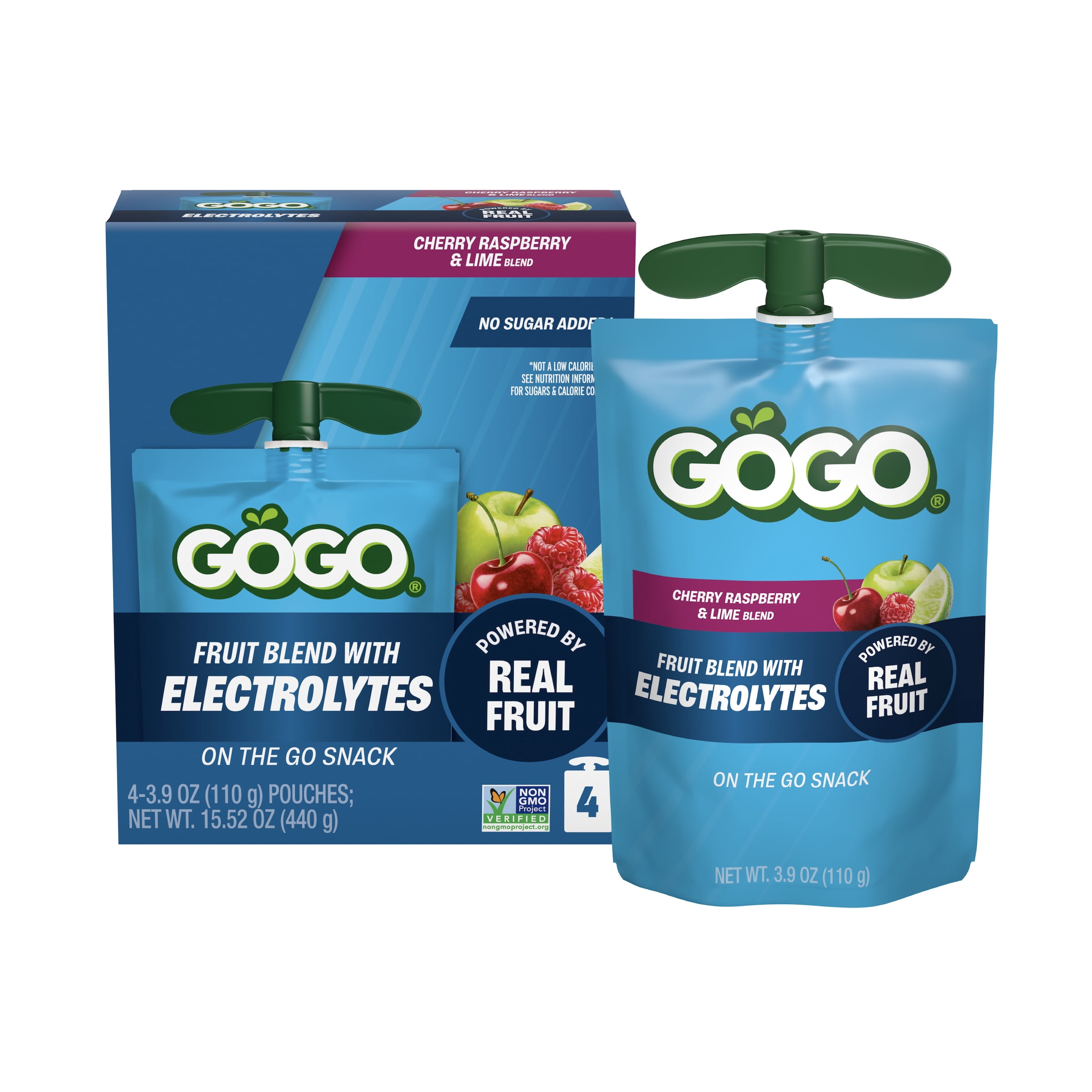 (9 pack) GoGo squeeZ Active Electrolyte No Sugar Added Cherry Lime Raspberry Fruit Blend Pouches, 3.9 oz (4 Pack)