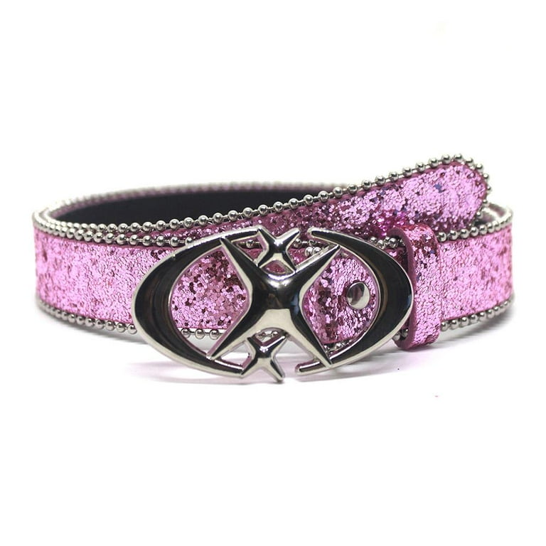 TROGN Punk Star Moon Belt Y2K Glitter Rhinestone PU Leather Waist