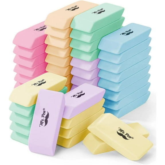 Mr. Pen- Erasers, 48 Pack, Pastel Colors Pencil Eraser, Erasers for Pencils, Mr Pen Erasers, Erasers for Students, Large Eraser