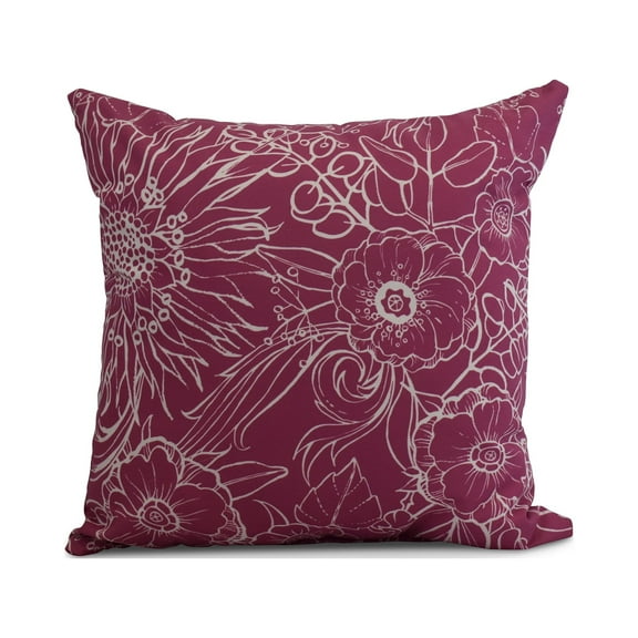 Simply Daisy, 18" x 18" Zentangle 4, Floral Print Outdoor Pillow, Pink
