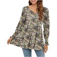 thumbnail image 1 of Camisas Para Mujer de Gran Tamaño de Moda Otoño Invierno Blusa Con Cuello en V Estampado Puff Manga Larga Camiseta Tops Odeerbi ODB133224, 1 of 6