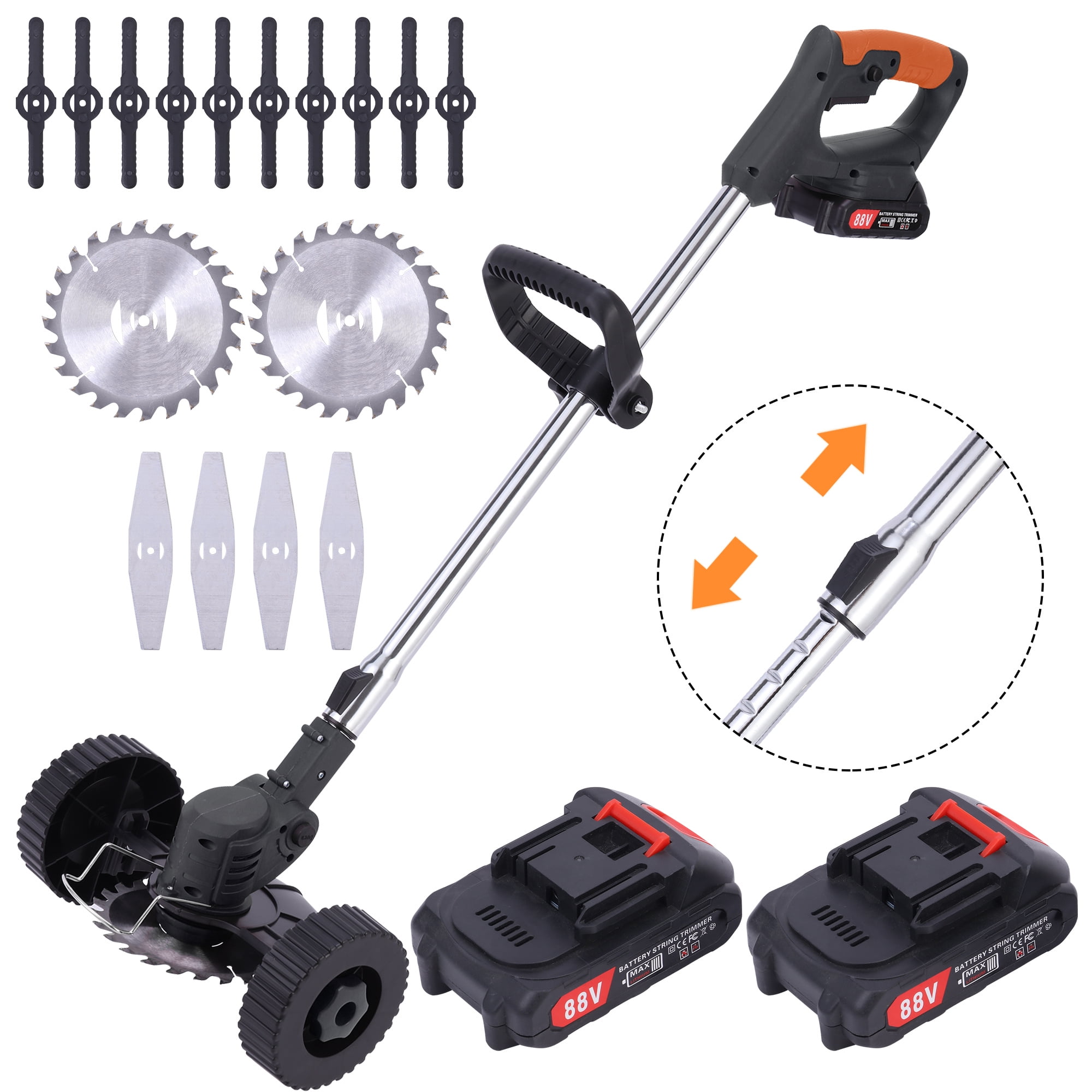 Electric Cordless Weed Wacker,24V 2Ah Battery Powered Weed Eater with 2  Batteries and 3 Types Blades,Lightweight and Powerful String Trimmer for  Yard