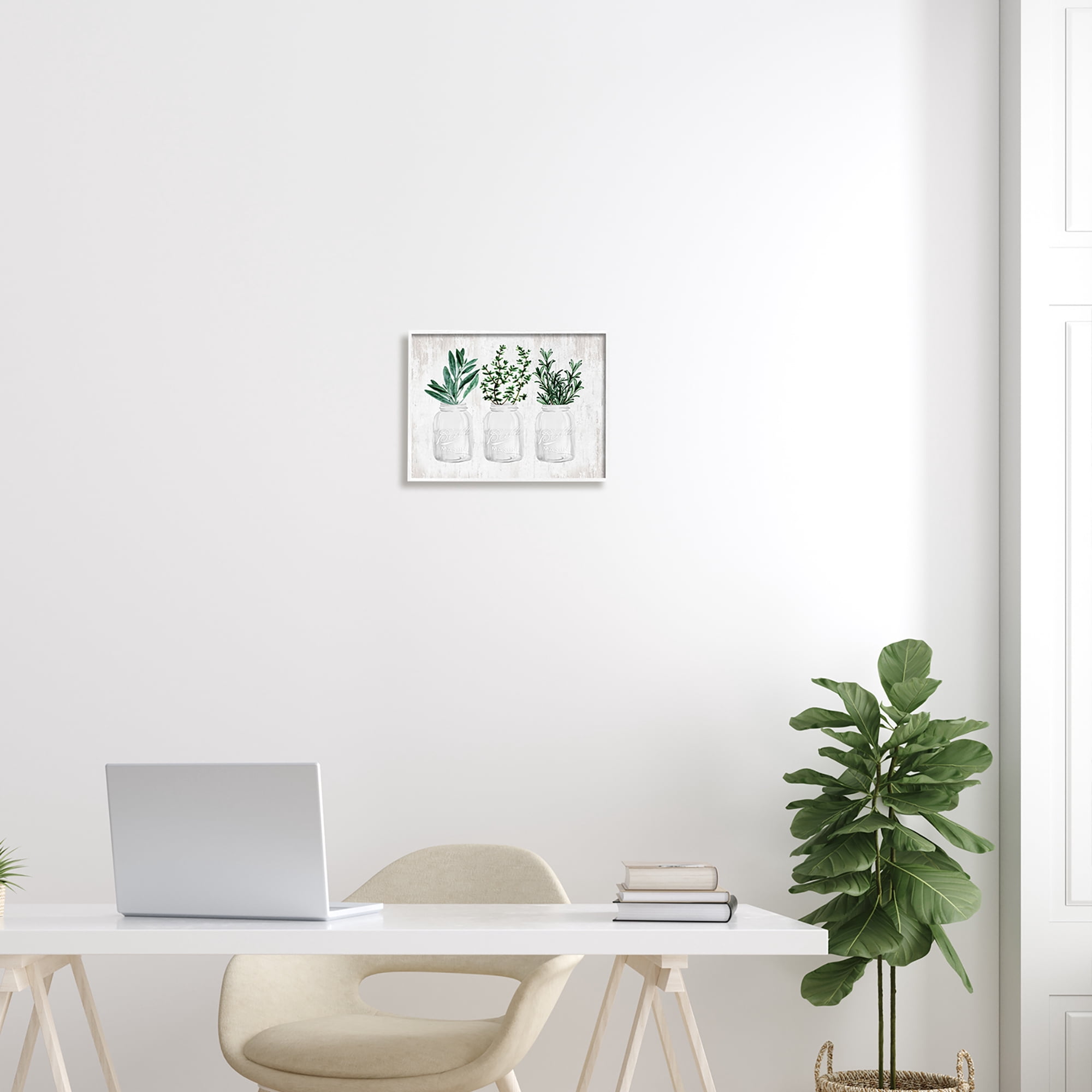 Stupell Industries Kitchen Herbs in Jars Botanical & Floral Painting White Framed Art Print Wall Art, 14 x 11