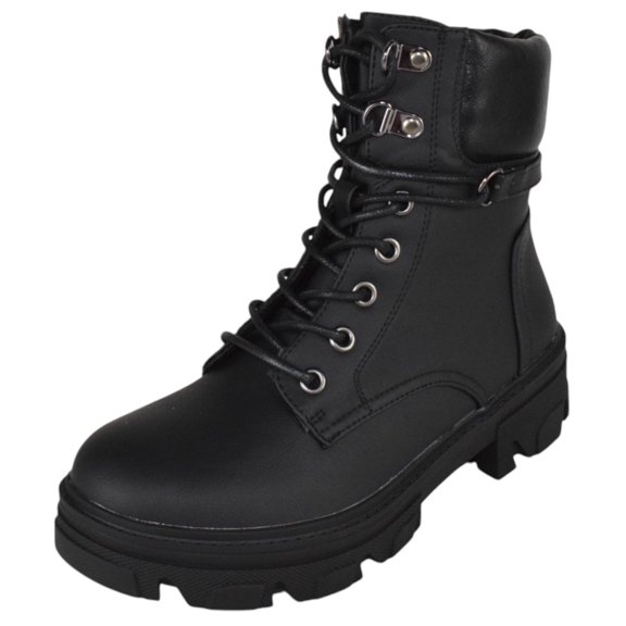 Forever Women Combat Army Style Boots Side Zipper Lace Up Lug Sole Cherry-16 Black 6