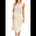 thumbnail image 2 of Vestido de Punto Sin Mangas para Mujer 2025, Cuello Redondo, Abertura Lateral, Ajustado, de Punto, Midi, Color Albaricoque XL, 2 of 10
