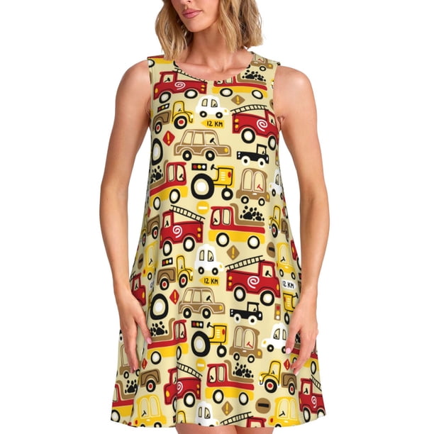 Balery Vehicles Vestidos de verano para mujer con estampado: vestido holgado sin mangas, vestido playero informal y cómodo para días calurosos.