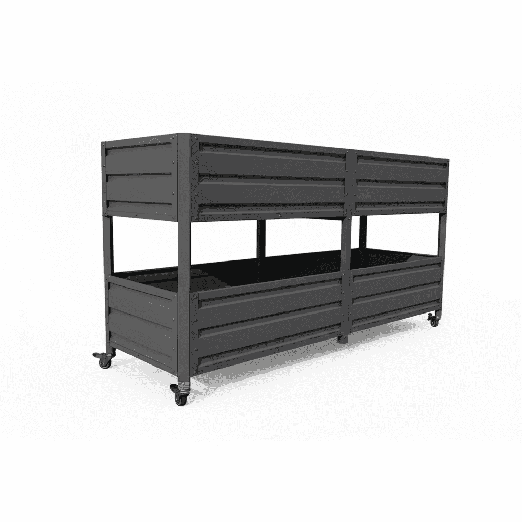 Dual Tier Elevated Metal Raised Garden Bed with Lockable Wheels, Staggered 2-Layer Raised Planter Box for Vegetables Herbs Flowers, Outdoor Patio Backyard Green Planting Bed, Grey
