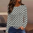 thumbnail image 2 of Women's Polka Dot Printed Tops Long Sleeve Graphic Tee Shirts Loose Fit Vintage Casual Round Neck Tshirts (M, Gray), 2 of 4