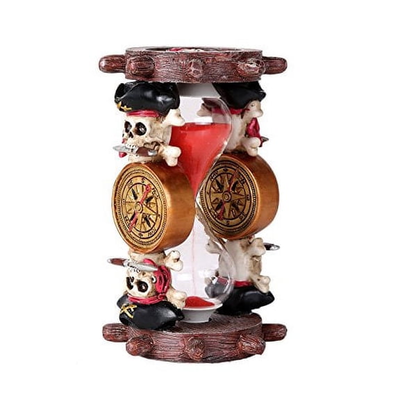 Pirates of the Black Sails Compass and Nautical Ship Wheel Sand Timer Hourglass Decorative Collectible 6 Inch H