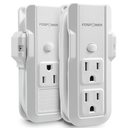 FosPower 2-Pack 3 Outlet Power Strip [2 Pack], Mini Portable [90 Degree | 10Inch Wrap-Around] Wall Tap Surge Protector Adapter with Extension Cord for Home, Office,