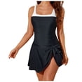 thumbnail image 3 of Gubotare Swimdress for Women One Piece Swimsuit Tummy Control Swim Dress Color Block Modest Bathing Suit Retro Swim Suit Skirt,Black XL, 3 of 9