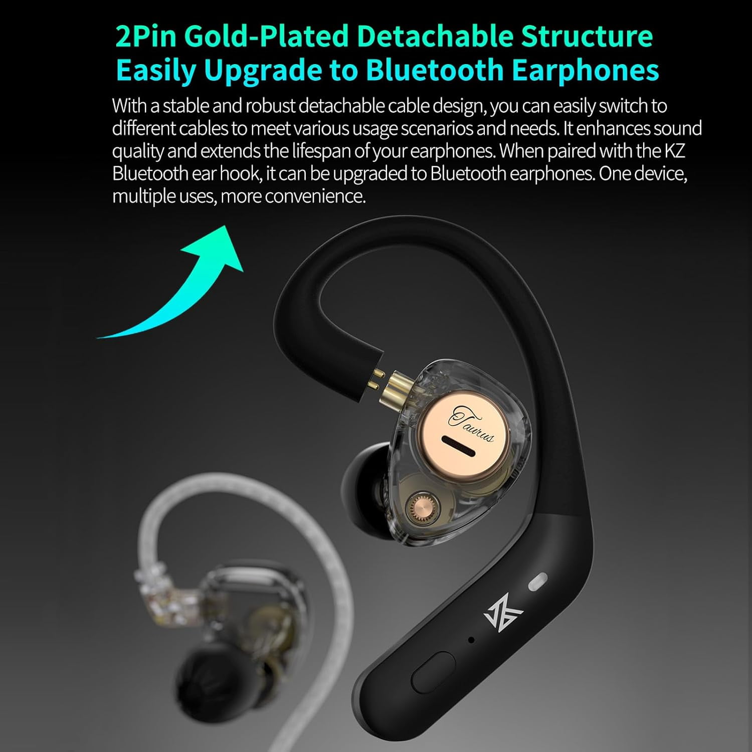 KZ Taurus in Ear Monitor IEM Earbuds, Dual 8mm Dynamic Drivers for Powerful Bass in Ear Headphones, Comfortable Fit iems for Gaming, 2-Pin Gold-Plated Wired Earbuds for Singers (Clear Black, no Mic)